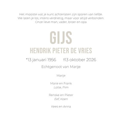 Natuurlijke rouwkaart bladnerven kader wit 3