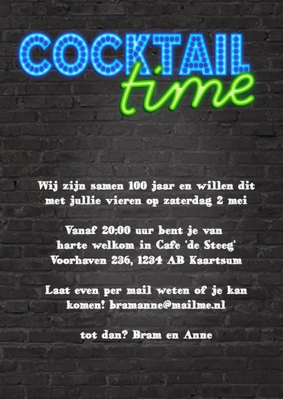 Neon uitnodiging - cocktail time 3