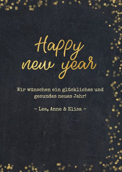 Neujahrskarte schwarz, Konfetti und Fotocollage 3