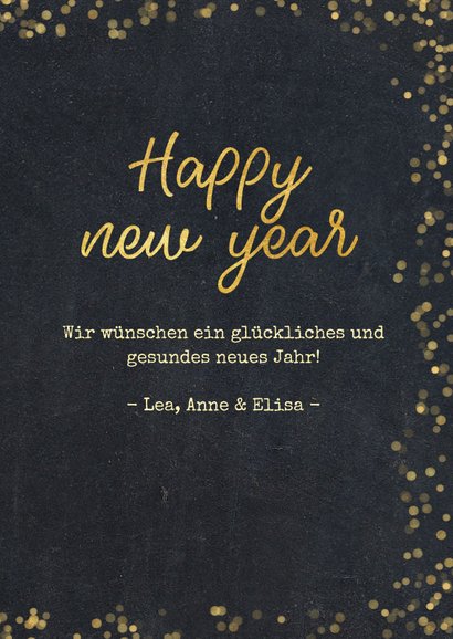 Neujahrskarte schwarz, Konfetti und Fotocollage 3
