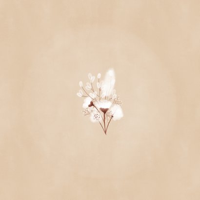 Neutraal geboortekaartje droogbloemen en beige achtergrond Achterkant