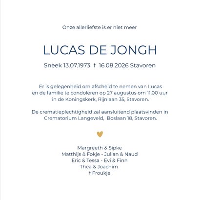 Neutrale minimalistische rouwkaart voor een man grote naam  3