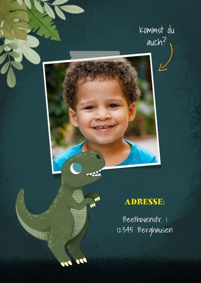 Niedliche Einladung zum Kindergeburtstag mit Dinos und Fotos 2