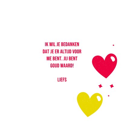 Nierstichting bedankkaartje jij bent goud waard met hartjes 3