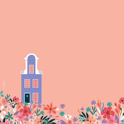 Nieuwe woning kaart met bloemen en huisje 2