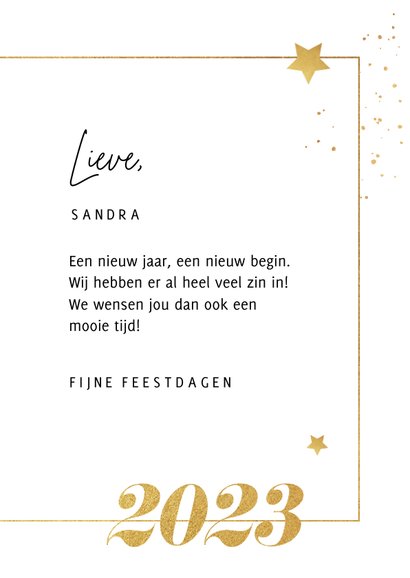 Nieuwjaarkaart typografie goud sterren spetters foto 3