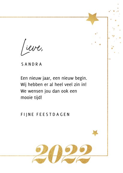 Nieuwjaarkaart typografie goud sterren spetters foto 3