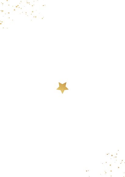 Nieuwjaarkaart typografie goud sterren spetters foto Achterkant