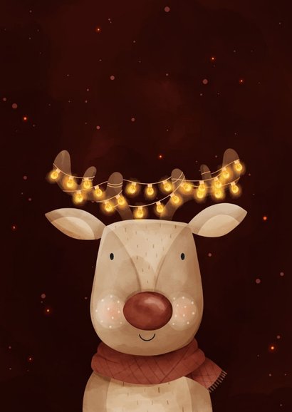 Nieuwjaarksaart hert met kerstlampjes lichtpuntjes voor jou 2