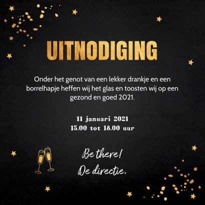 Nieuwjaarsborrel confetti typografie goudlook 3