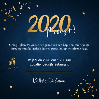 Nieuwjaarsborrel uitnodiging confetti goud 3