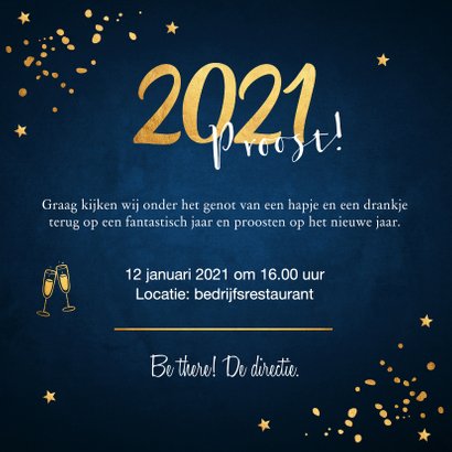 Nieuwjaarsborrel uitnodiging confetti goudlook 3