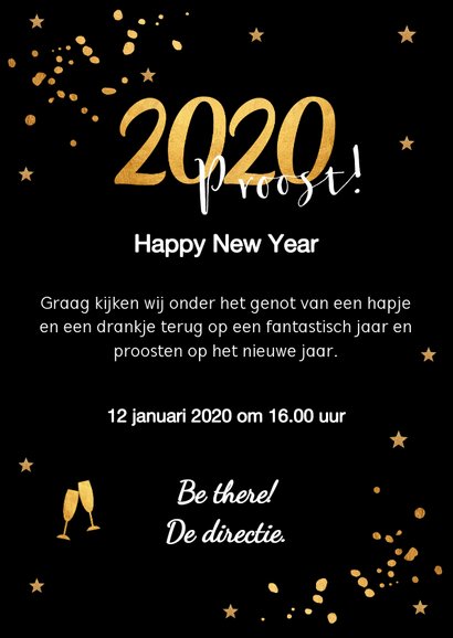 Nieuwjaarsborrel uitnodiging zwart confetti goudlook 3