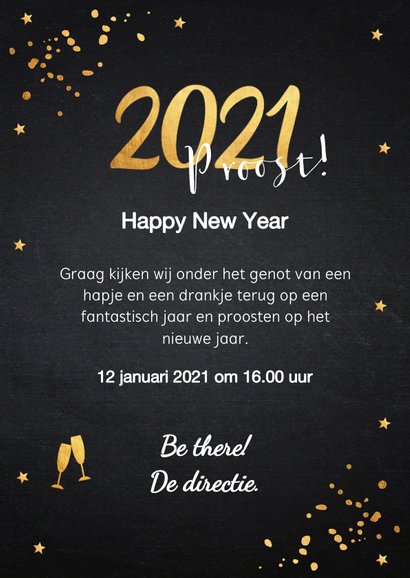 Nieuwjaarsborrel uitnodiging zwart confetti goudlook 3