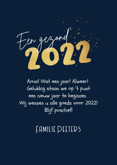 Nieuwjaarskaart 2022 corona vaccin sterren gezond goud 3
