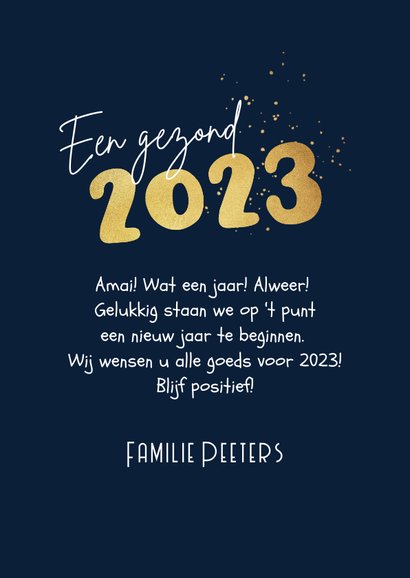 Nieuwjaarskaart 2023 corona vaccin sterren gezond goud 3