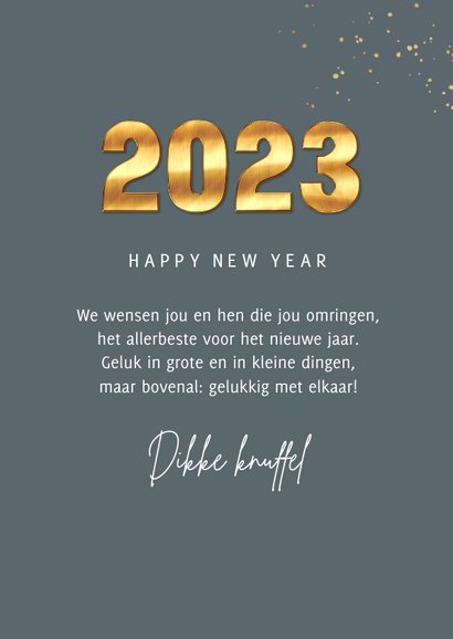 Nieuwjaarskaart 2023 goud cijfers spetters fotocollage 3