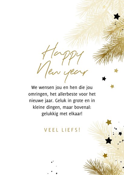 Nieuwjaarskaart 2023 zwart-wit met takjes en sterren 3