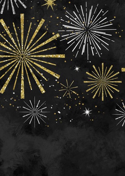 Nieuwjaarskaart 2024 vuurwerk champagne nieuwjaarsborrel Achterkant