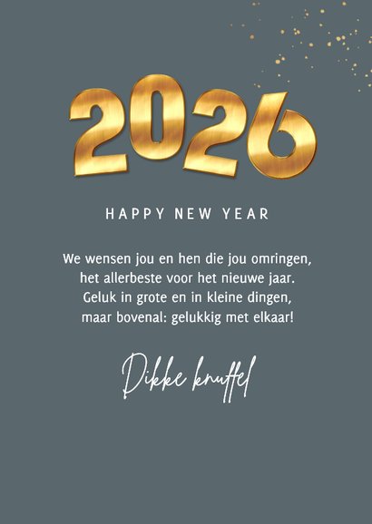 Nieuwjaarskaart 2026 goud cijfers spetters fotocollage 3
