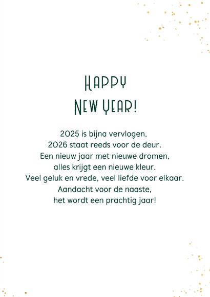 Nieuwjaarskaart 2026 goud sterretjes spetters 3