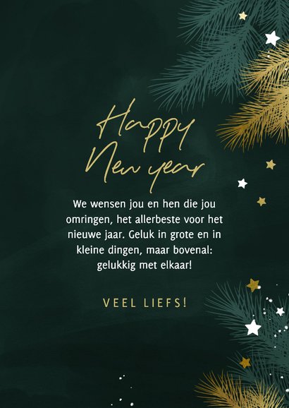 Nieuwjaarskaart 2027 met kersttakjes en gouden sterren 3