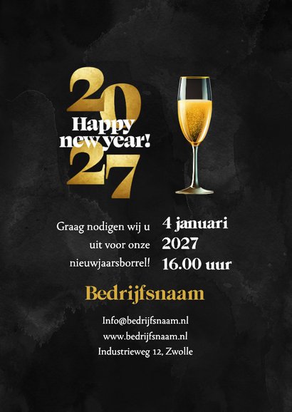 Nieuwjaarskaart 2027 vuurwerk goud happy new year 3