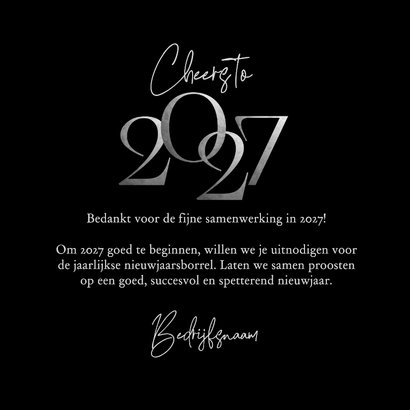 Nieuwjaarskaart 2027 vuurwerk zakelijk zilver sterren logo 3