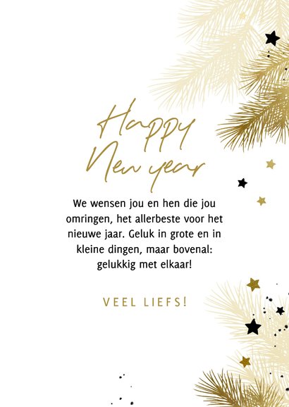 Nieuwjaarskaart 2027 zwart-wit met takjes en sterren 3