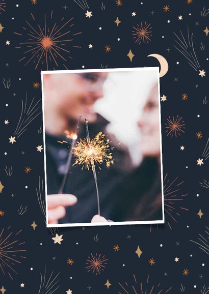 Nieuwjaarskaart best wishes met vuurwerk en sterren 2