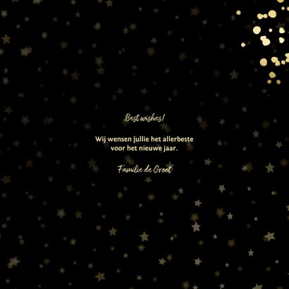 Nieuwjaarskaart Best Wishes sterren goud met confetti 3