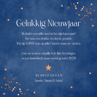 Nieuwjaarskaart blauw gelukkig & gezond 2025 koperlook 3