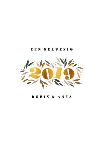 Nieuwjaarskaart botanisch '2019' goud met foto 3