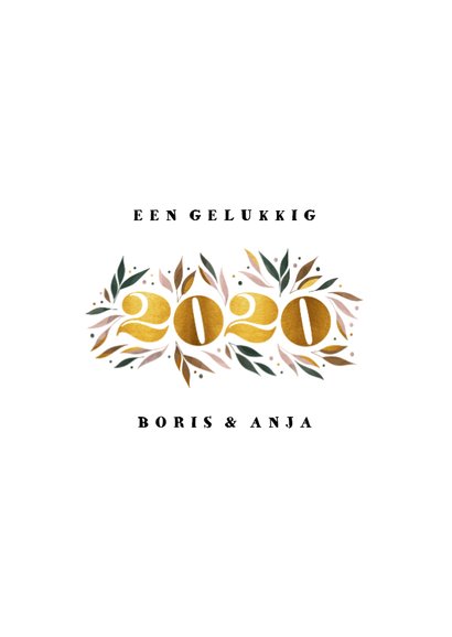 Nieuwjaarskaart botanisch '2020' goud met foto 3