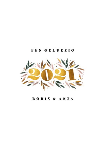 Nieuwjaarskaart botanisch '2021' goud met foto 3