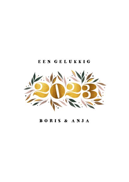 Nieuwjaarskaart botanisch '2023' goud met foto 3