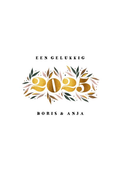 Nieuwjaarskaart botanisch '2025' goud met foto 3