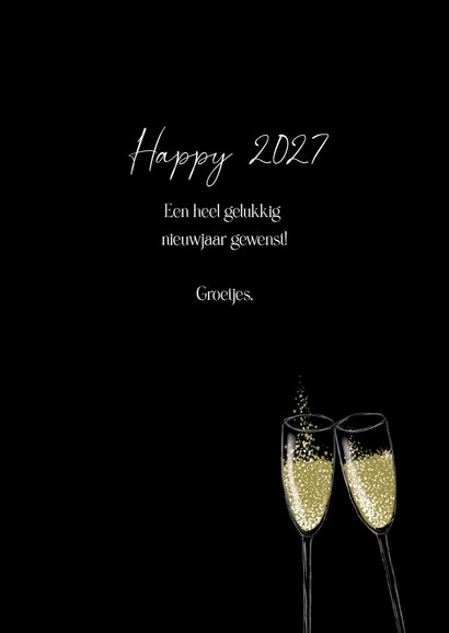 Nieuwjaarskaart champagnefles en glazen 3