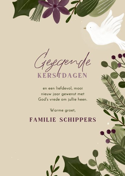 Nieuwjaarskaart christelijk vrede botanisch duif kaars 3