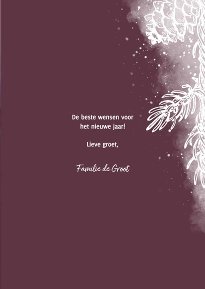 Nieuwjaarskaart dennentakje wit met foto achtergrond 3