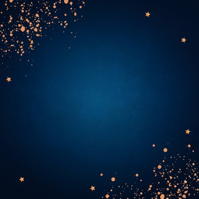 Nieuwjaarskaart donkerblauw koperlook confetti 2021 Achterkant