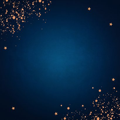Nieuwjaarskaart donkerblauw koperlook confetti 2024 Achterkant