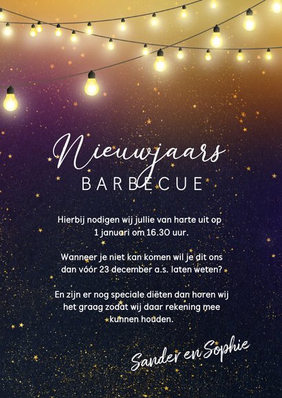 Nieuwjaarskaart een uitnodiging voor een barbecue 3