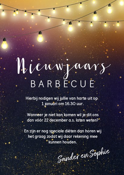 Nieuwjaarskaart een uitnodiging voor een barbecue 3