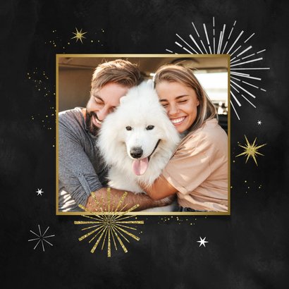 Nieuwjaarskaart envelop vuurwerk goud sterren 2027 2