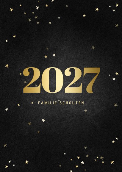 Nieuwjaarskaart fotocollage met gouden 2027 en sterren 3