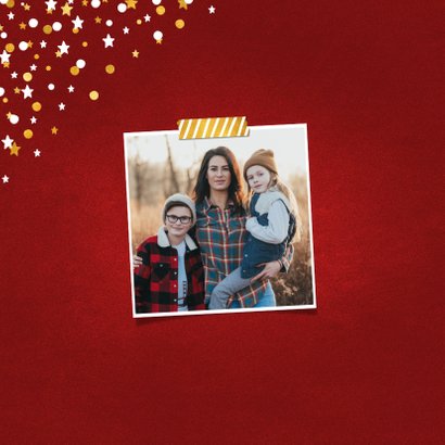 Nieuwjaarskaart fotocollage rood met confetti 2