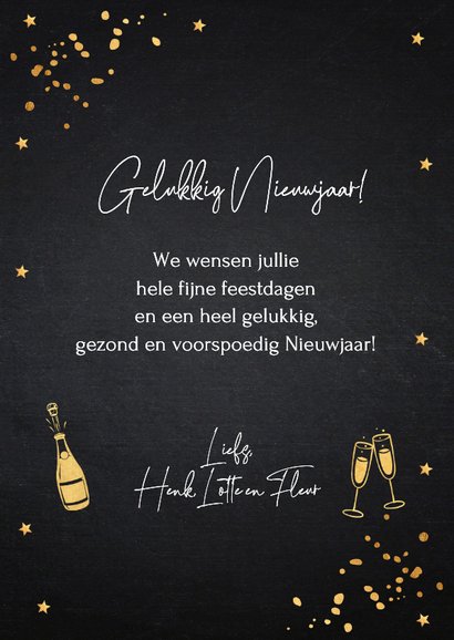 Nieuwjaarskaart fotocollage zwart confetti goudlook 2026 3
