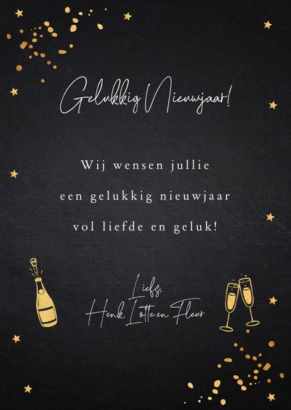 Nieuwjaarskaart fotocollage zwart confetti goudlook 3