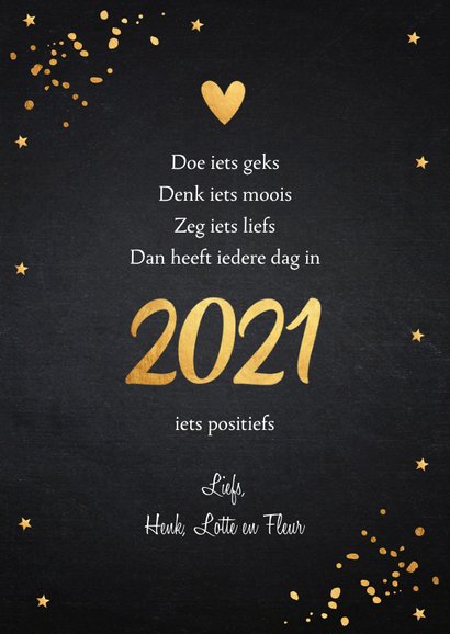 Nieuwjaarskaart fotocollage zwart confetti goudlook 3